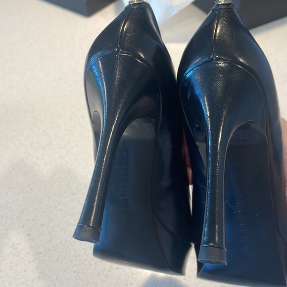 Black leather peep toe platform heel - Picture 5 of 7